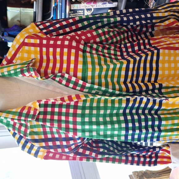 Primary colors thick cotton plaid Norblack Norwhite oversize shirt dress Sz S-M - Picture 2 of 5